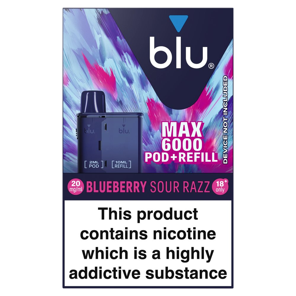 Blueberry Sour Razz blu MAX 6000 Pod + Refill 20mg | 5 Pack Bundle