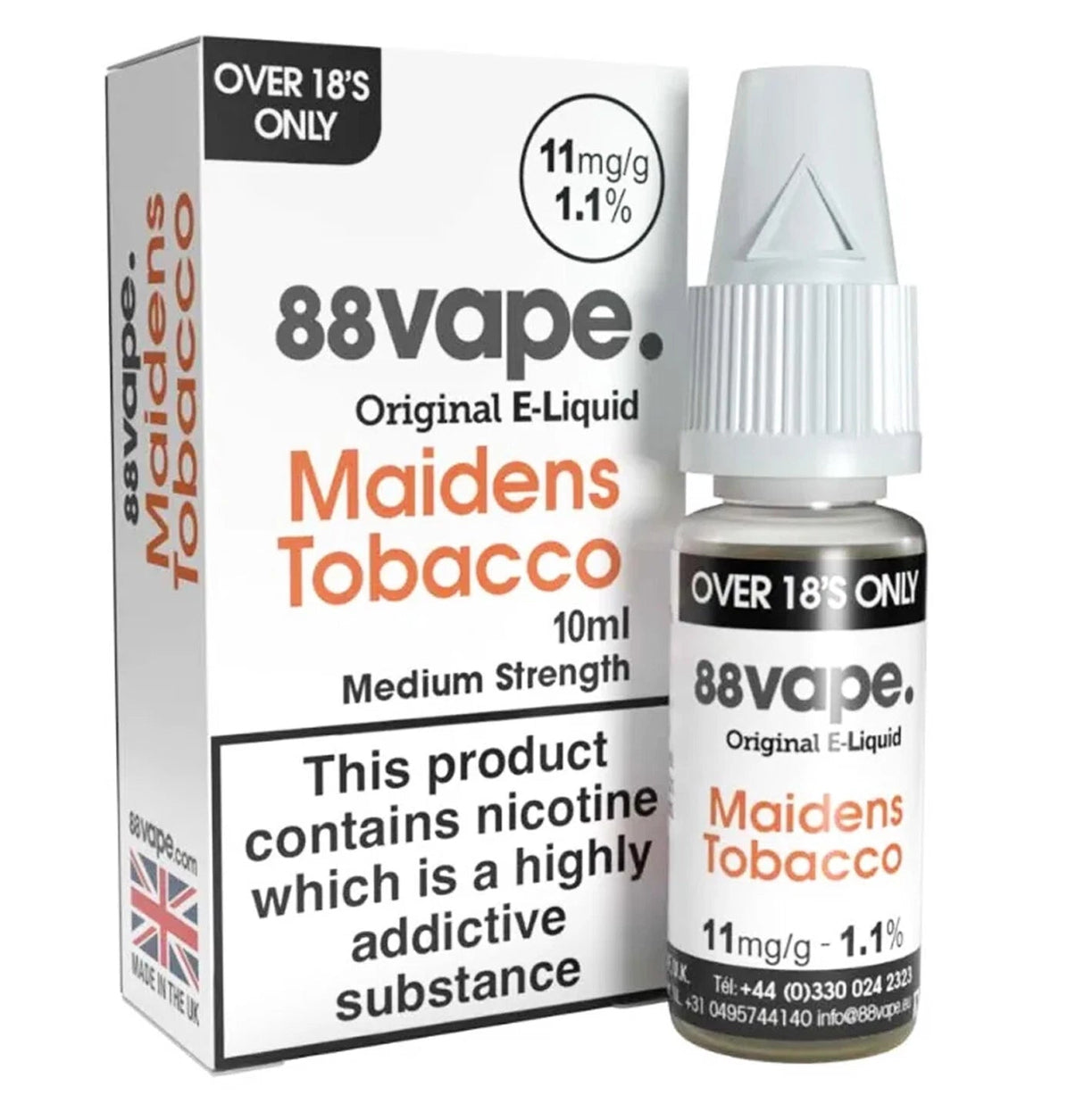 88vape Original Maidens Tobacco E-Liquid - VAPOURS CLUB