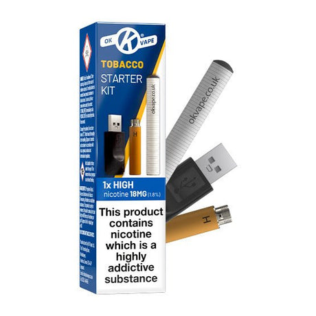 OK VAPE Cigalike Essentials Starter Kit – Tobacco 18mg (Ten Motives Compatible) - VAPOURS CLUB