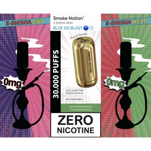 Smoke Nation E-Shisha Hookah Head | Blue Ice Blast | 30,000 Puffs | 0% Nicotine - VAPOURS CLUB