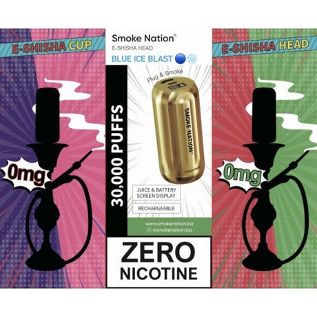Smoke Nation E-Shisha Hookah Head | Blue Ice Blast | 30,000 Puffs | 0% Nicotine - VAPOURS CLUB