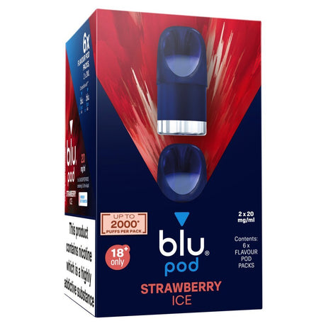 Strawberry Ice blu Bar Prefilled Pods 20mg | 6 Pack Bundle - VAPOURS CLUB